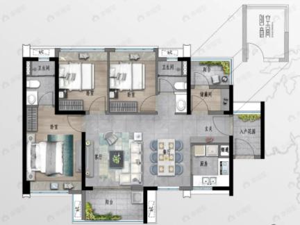 保利南沙天汇4室2厅2卫户型图