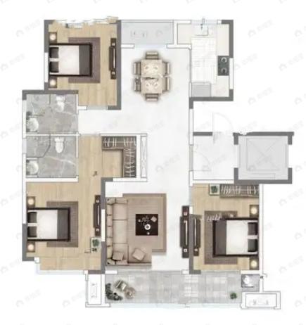 颖秀华府3室2厅2卫户型图