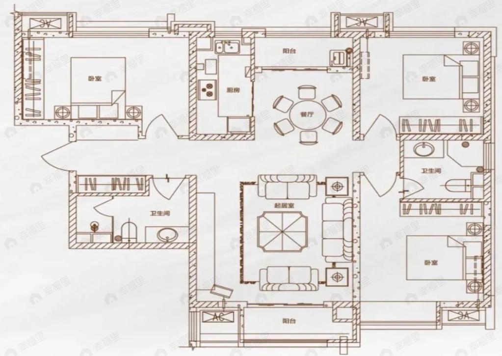金色港湾3室2厅2卫户型图
