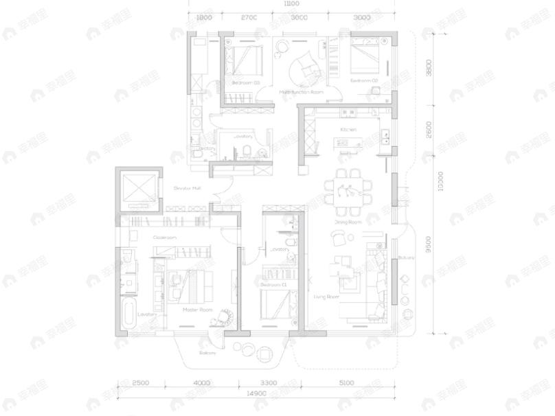 合生缦云5室3厅4卫户型图