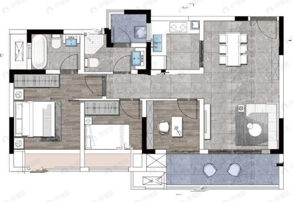 康田栖棠观樾3室2厅2卫户型图