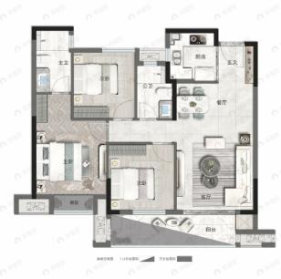 中梁中辉名门山河樾3室2厅2卫户型图