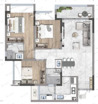 中绿江州3室2厅2卫户型图