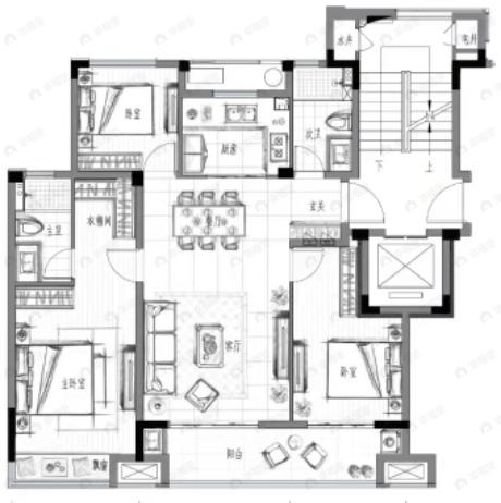 大家钱江满园3室2厅2卫户型图