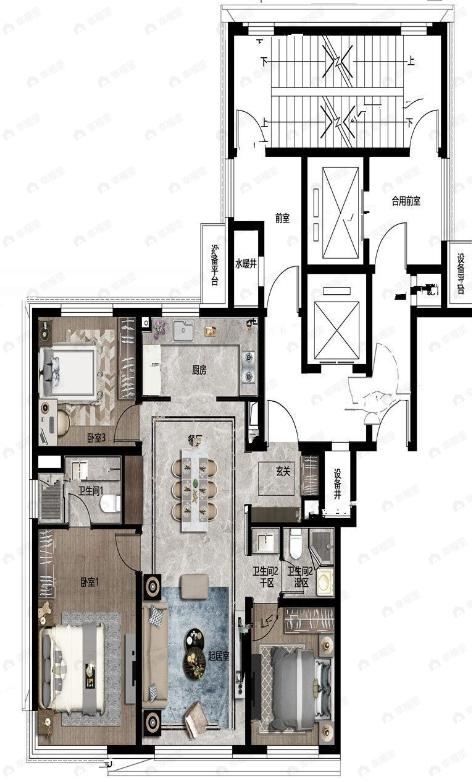 3室2厅2卫建面140平户型图