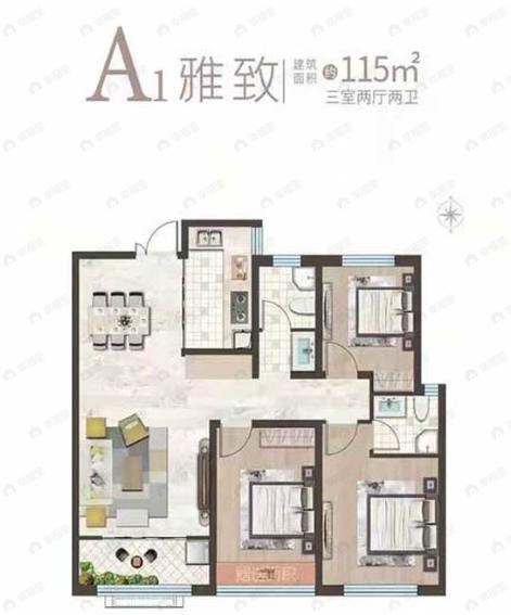 联强江南艺境3室2厅2卫户型图
