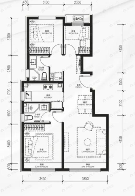 越秀星樾3室2厅2卫户型图