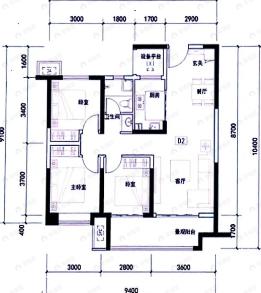 蓝光未来城3室2厅1卫户型图
