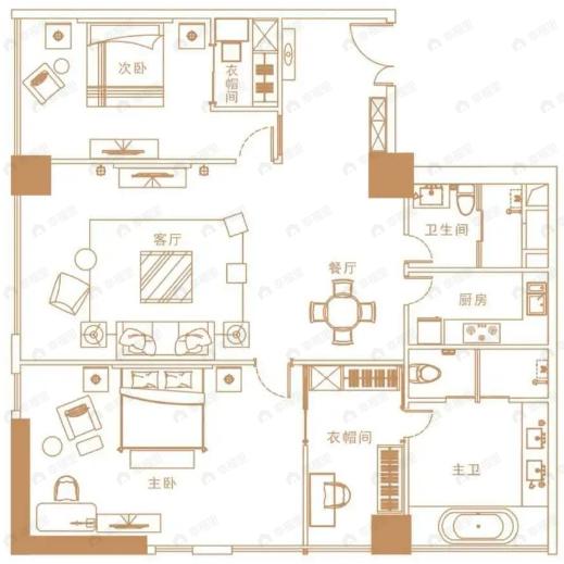 瑞禧公馆2室2厅2卫户型图