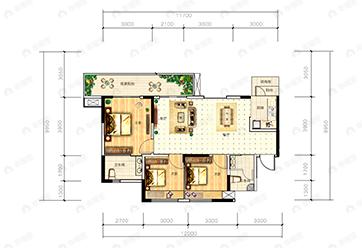 绿洲金座二期3室2厅2卫户型图