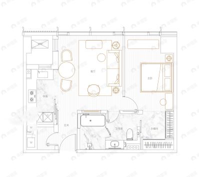马场道57号1室2厅1卫户型图