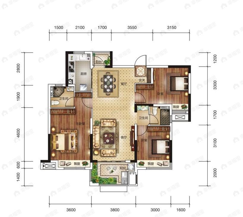 临空香廷3室2厅2卫户型图