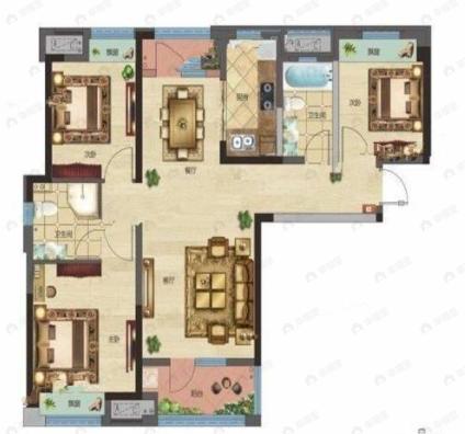 汉口御江澜庭3室2厅2卫户型图