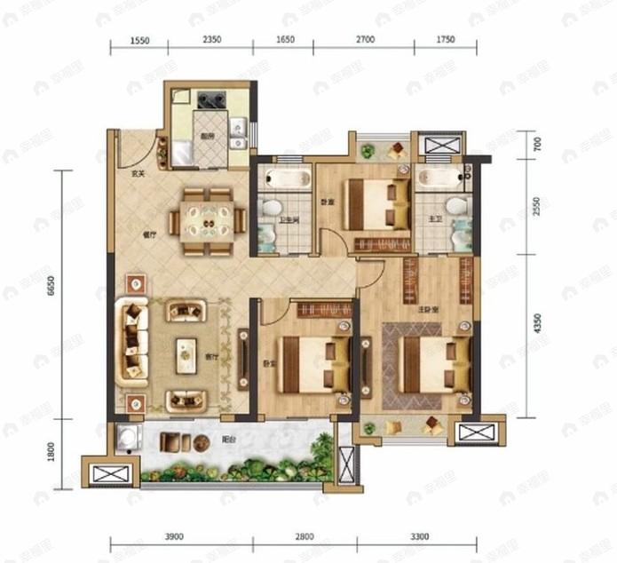 中建城发荆江之星3室2厅2卫户型图