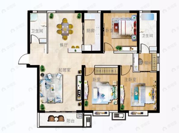 天昱凤凰城四期3室2厅2卫户型图