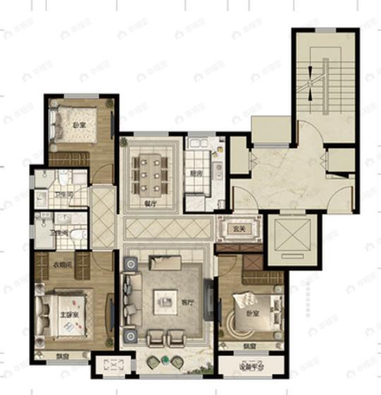 中梁中朵拾光里3室2厅2卫户型图