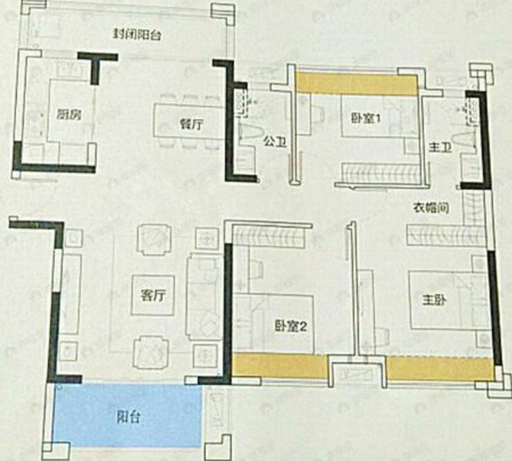 3室2厅2卫建面119平户型图