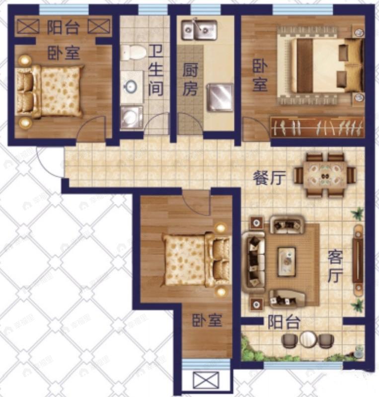 九洲城二期3室2厅1卫户型图
