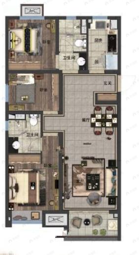 太原龙湖天鉅3室2厅2卫户型图