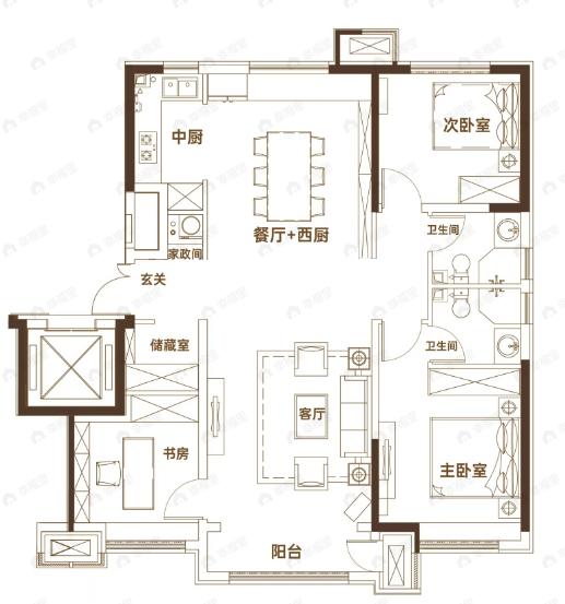 金融街听湖小镇3室2厅2卫户型图