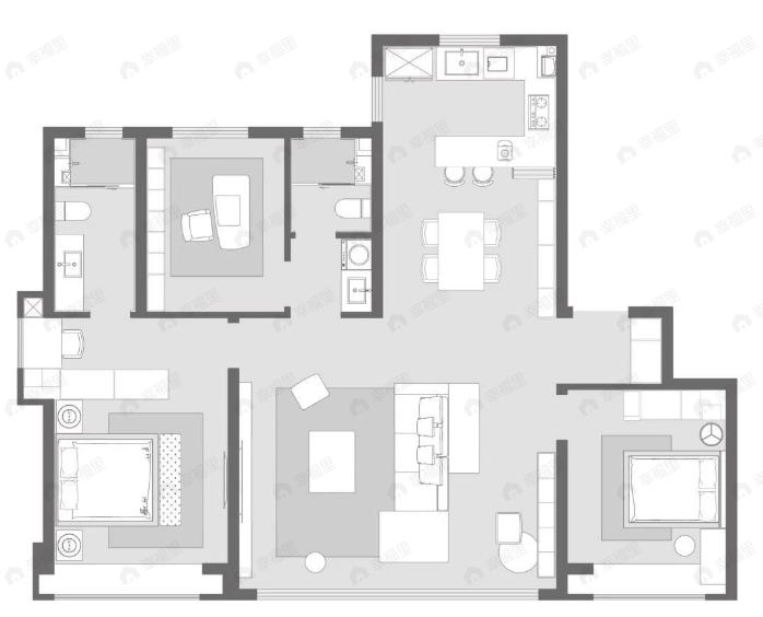 中海·峰境梅江3室2厅2卫户型图