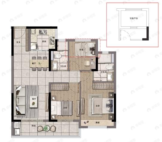 敏捷星著柏悦府3室2厅2卫户型图