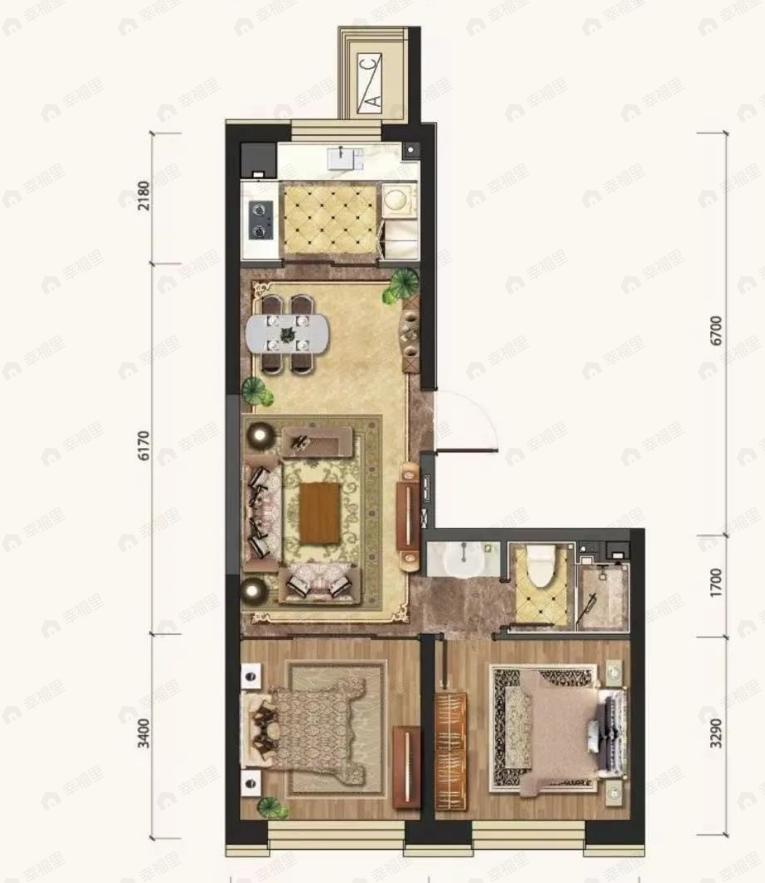 亿达青云天下2室2厅1卫户型图