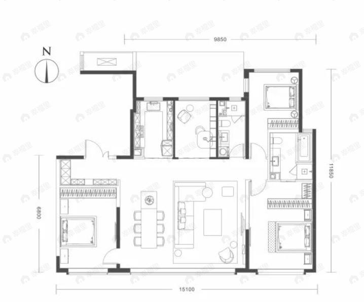 华发长安首府4室2厅2卫户型图