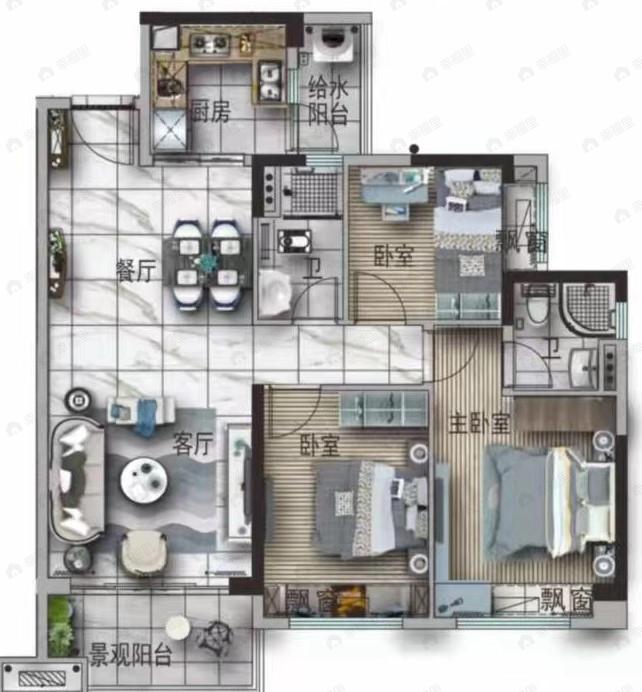 高州碧桂园凯旋华府3室2厅2卫户型图
