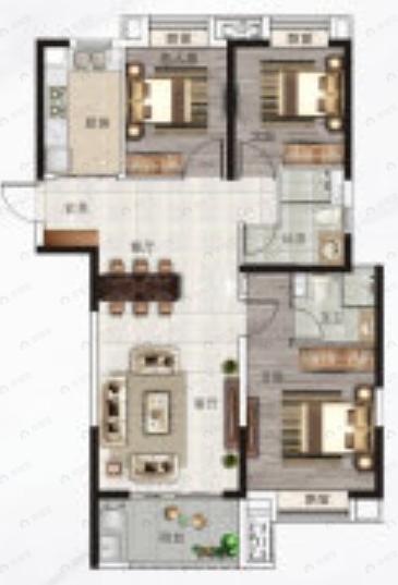 保利庭瑞阅江台3室2厅2卫户型图