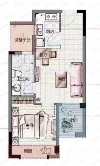 中筑名孝府1室1厅1卫户型图