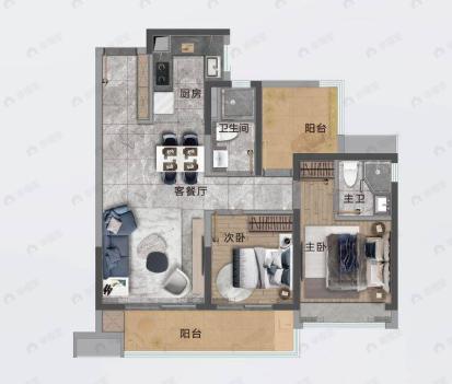 中山粤海城2室2厅2卫户型图