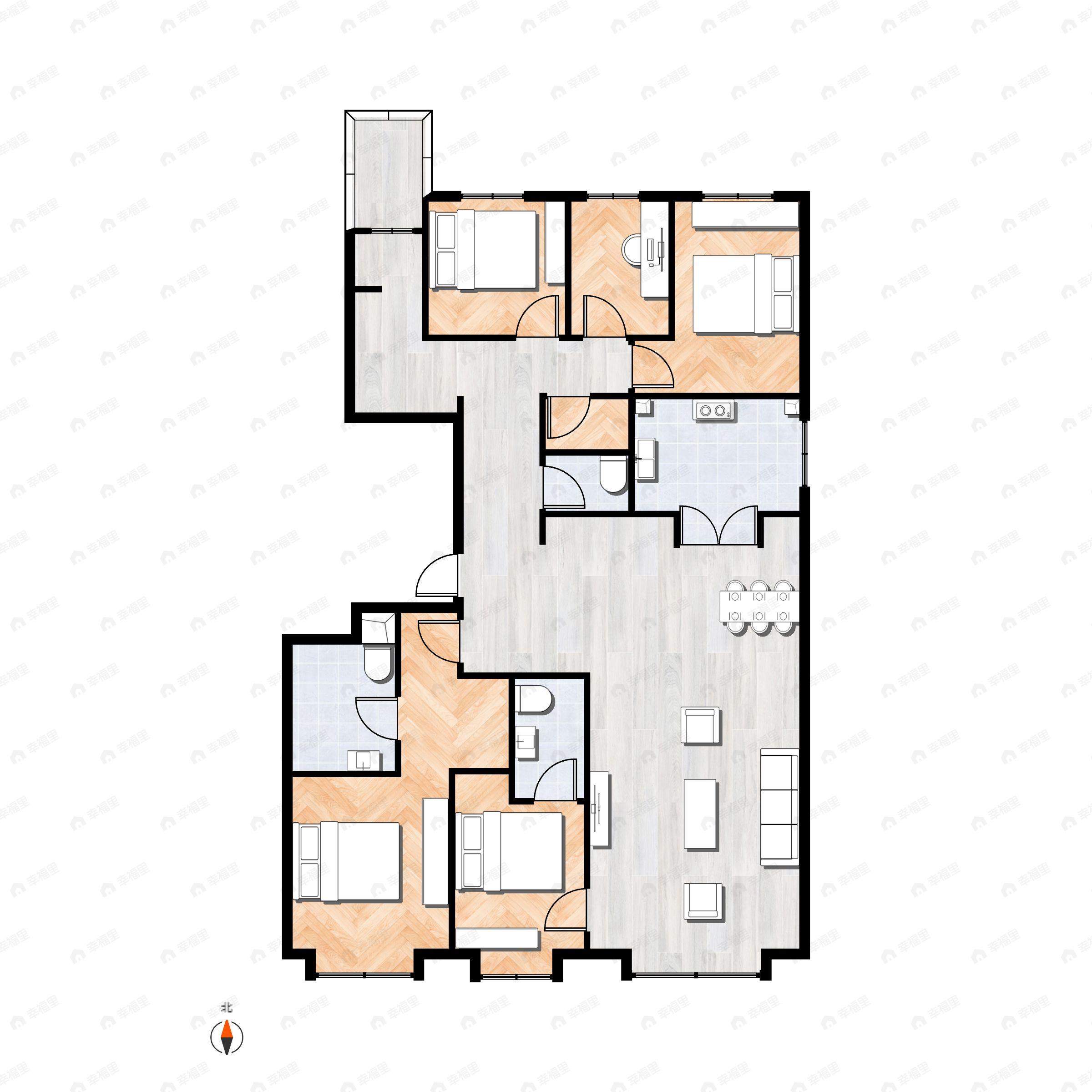 5室2厅3卫建面225平南|北户型图