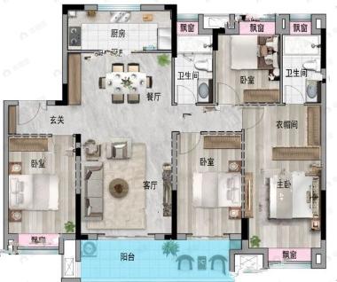 荣耀星河4室2厅2卫户型图