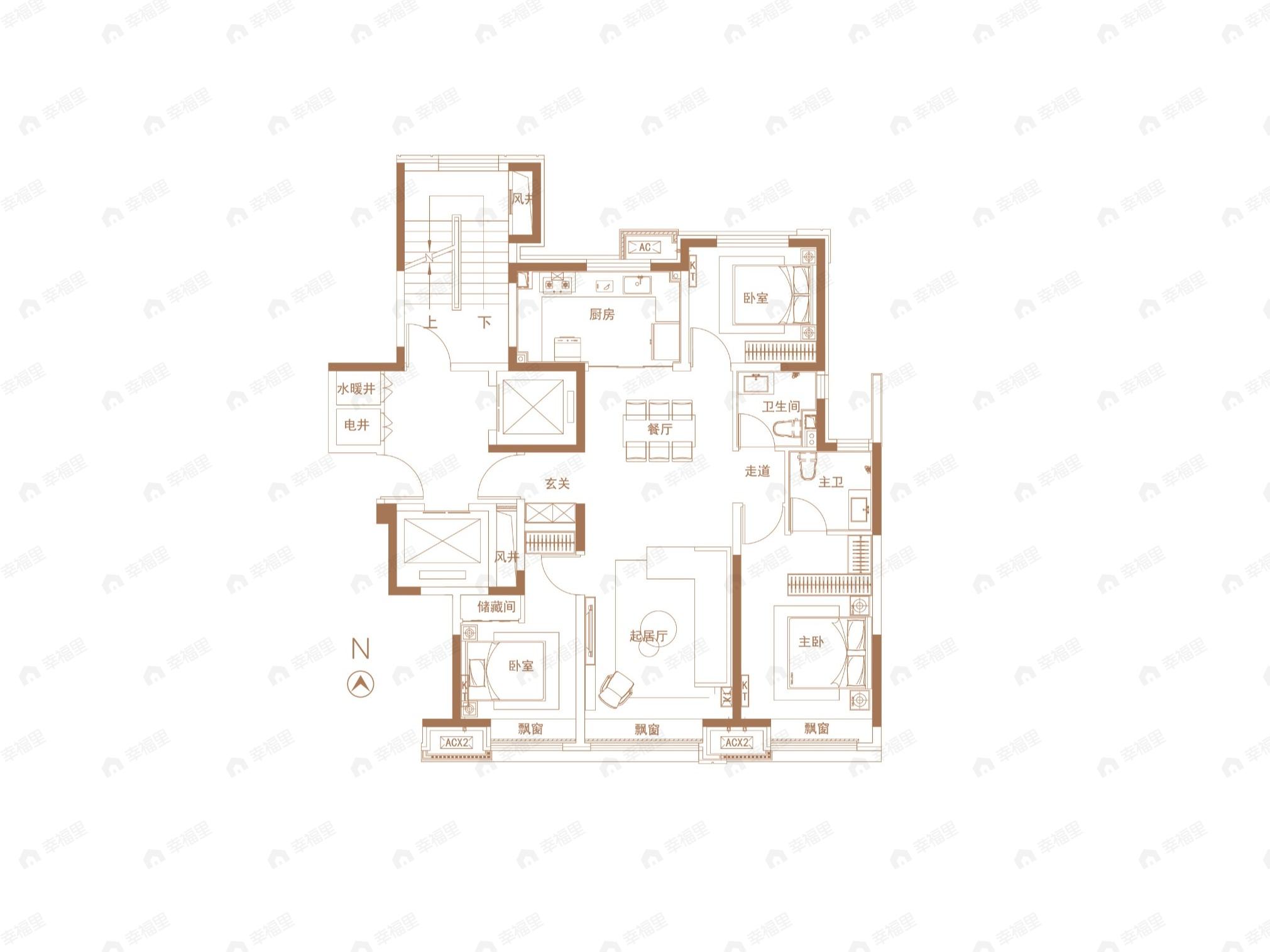 越秀天恒怀山府3室2厅2卫户型图