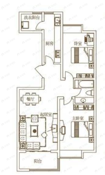 唐樾六和坊2室2厅1卫户型图