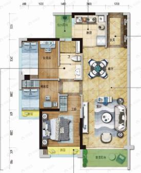 碧桂园翡翠郡3室2厅1卫户型图