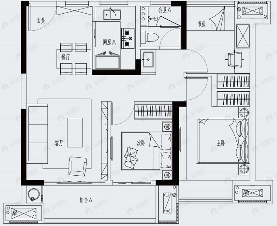 绿梦洪州书院3室2厅1卫户型图