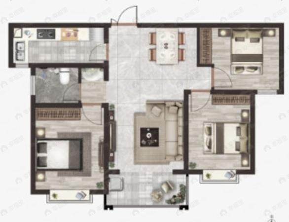 天鹅湖3室2厅1卫户型图