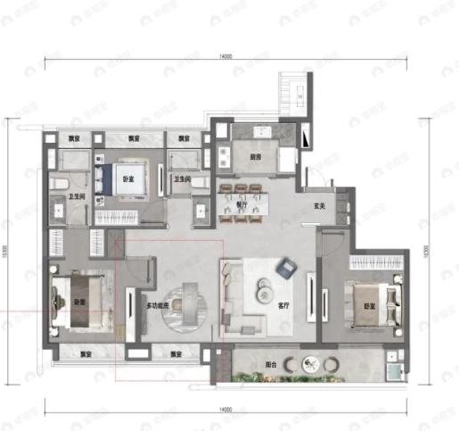 绿城武汉湖畔雲庐3室2厅2卫户型图