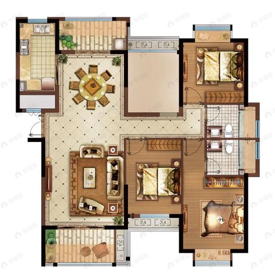 隆盛湖景庄园3室2厅2卫户型图