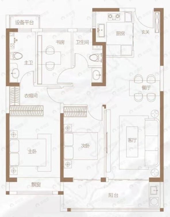 美盛金水印3室2厅2卫户型图