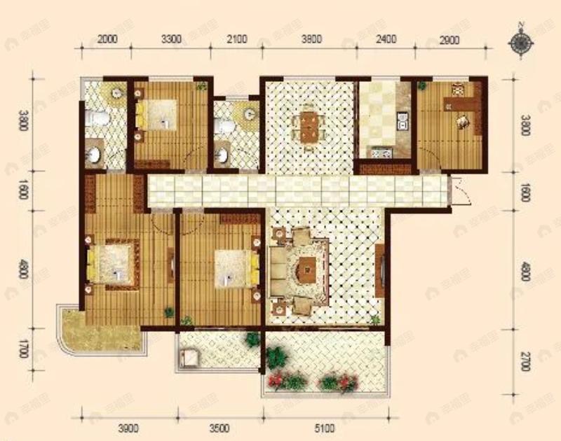 大运外滩玺园4室2厅2卫户型图
