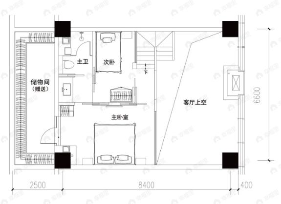 国采中心2室2厅2卫户型图