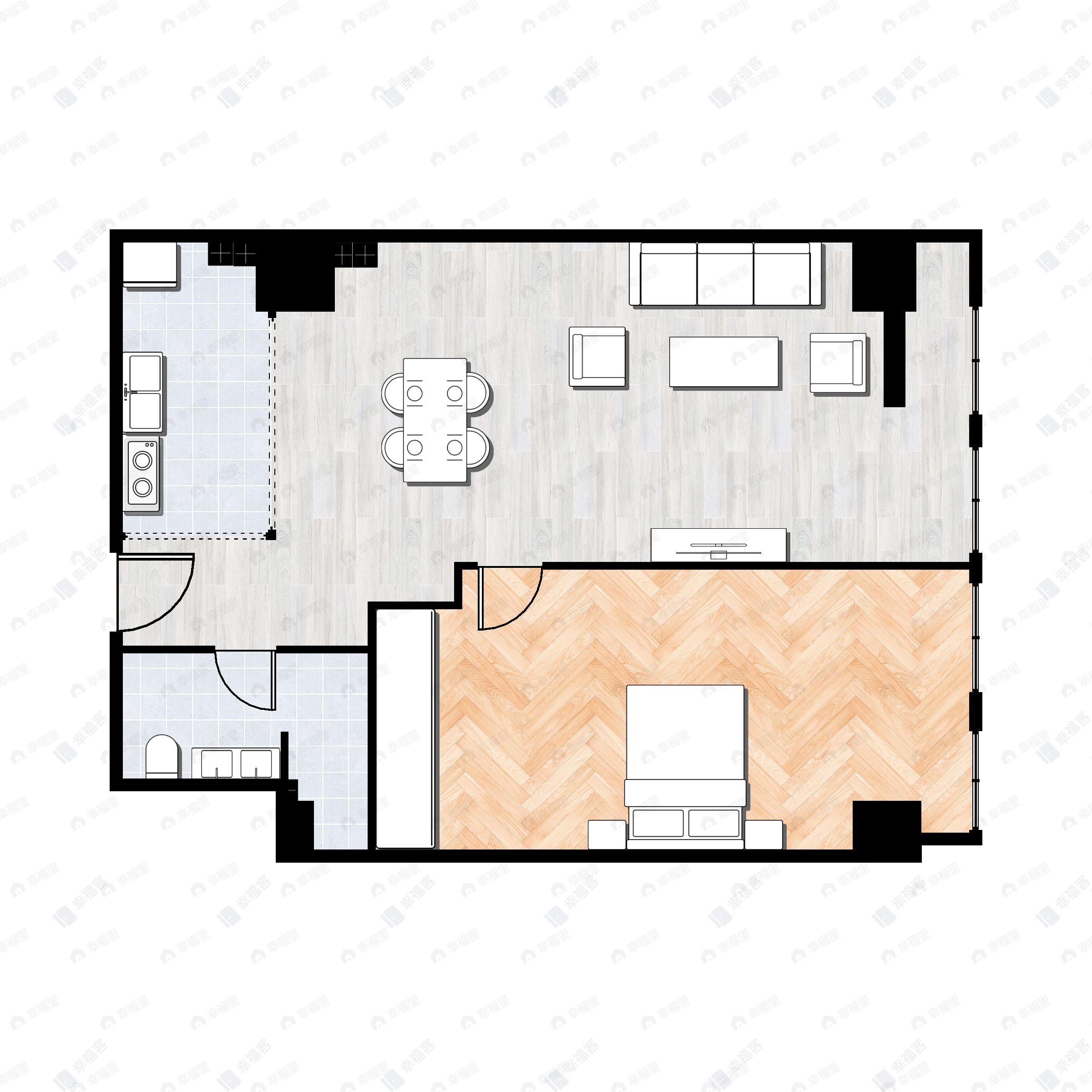 1室1厅1卫建面92m²东户型图