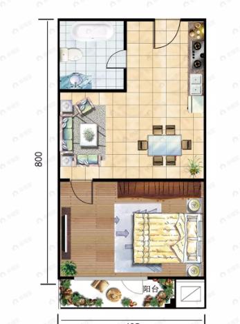 总部智选公寓1室2厅1卫户型图