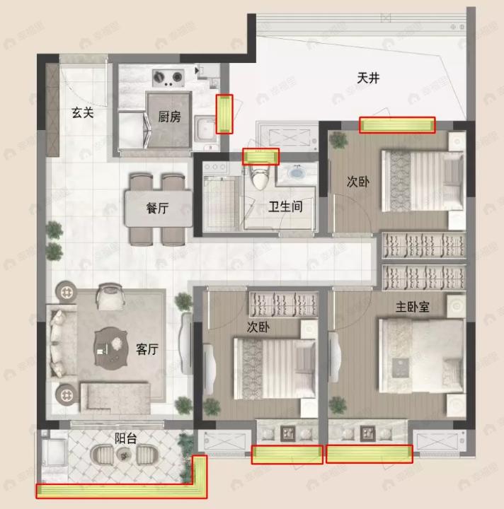 前川中梁首府3室2厅1卫户型图