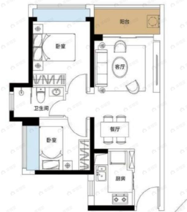 佳华沙湖广场2室2厅1卫户型图
