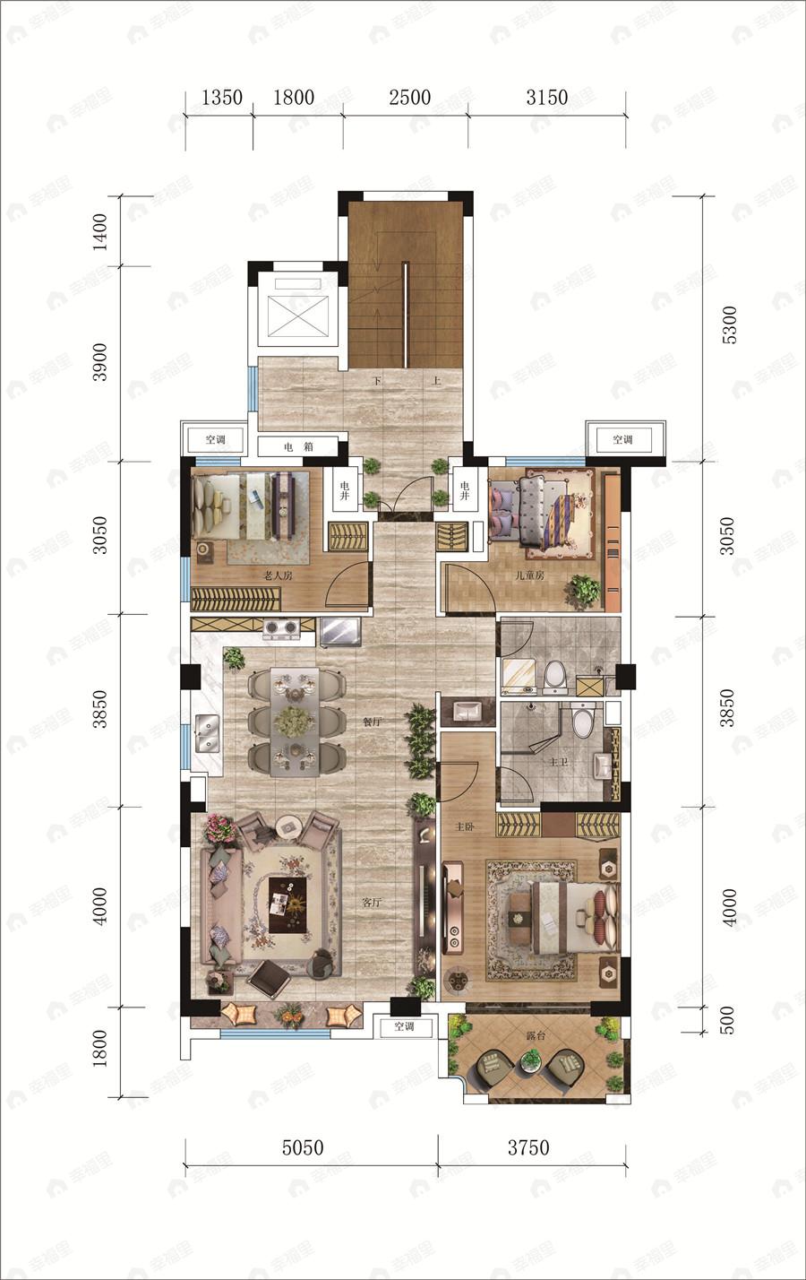 奥园北京源墅3室2厅2卫户型图