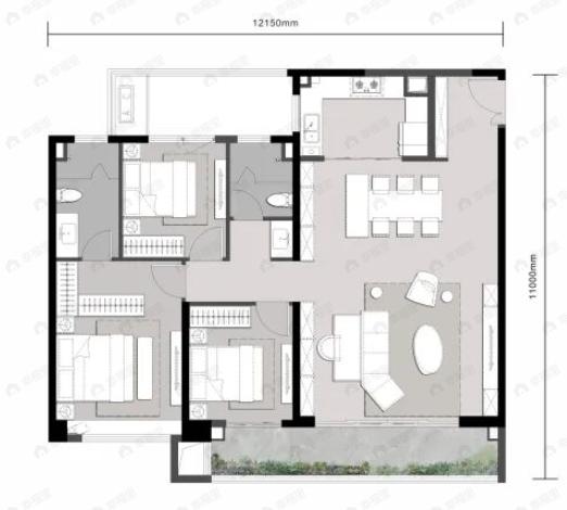 中粮·大悦未来城3室2厅2卫户型图
